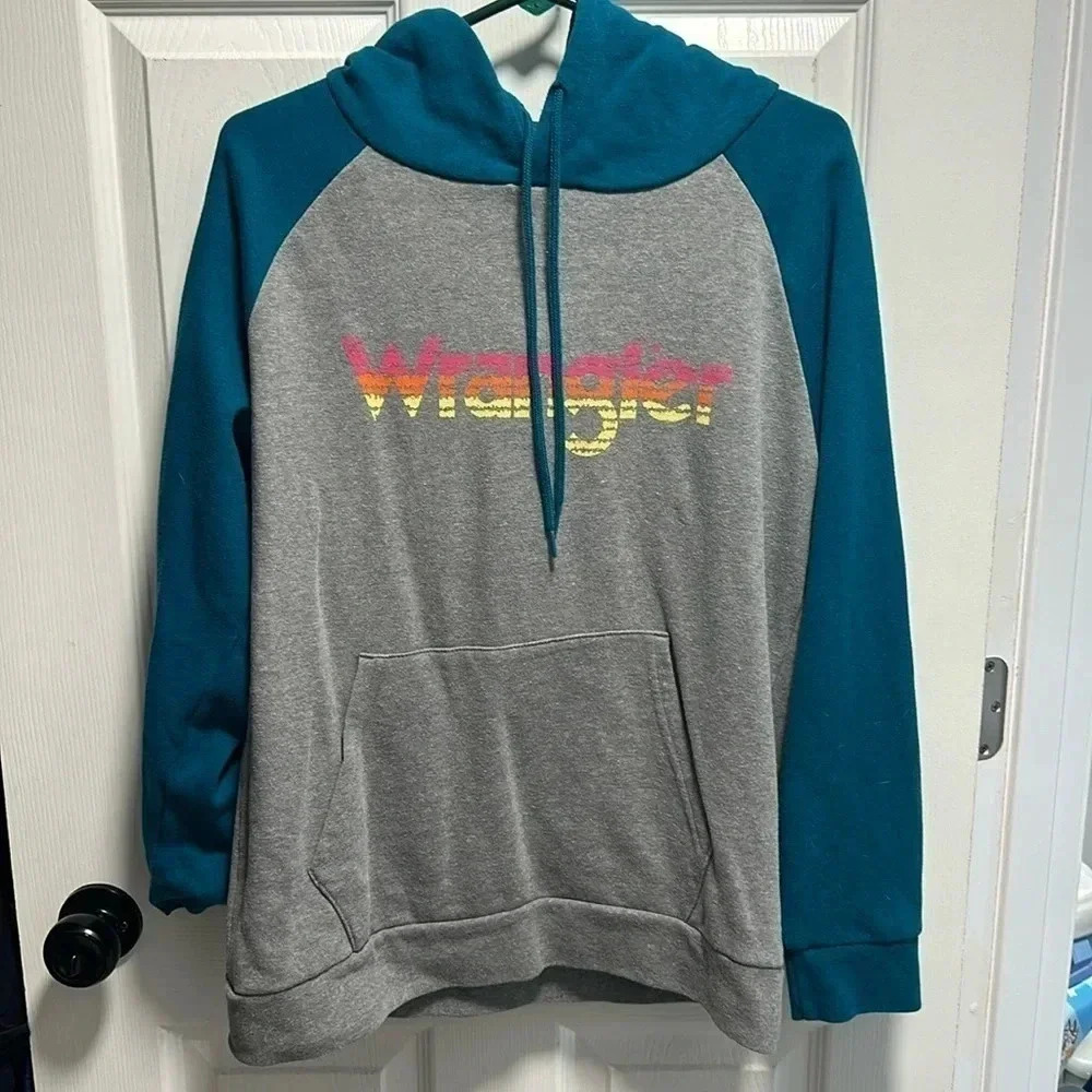 WRANGLER TURQUOISE AND GRAY HOODED SWEATSHIRT